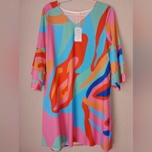 Casual Colorful V-neck Dress Size L